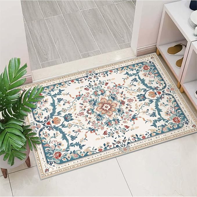 2x3 Entryway Rug Boho Beige Area Rug Indoor Entrance Non Slip Door Mat Stain Resistant Washable Machine Soft Low Pile Small Carpet Bathroom Kitchen