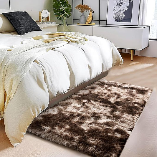Soft Shaggy Rugs Fluffy Rug, Plush Area Rugs for Living Room Nursery Home Decor, Tie-Dyed Brown Anti-Skid Rectangular Fuzzy Rug 2x3 Feet