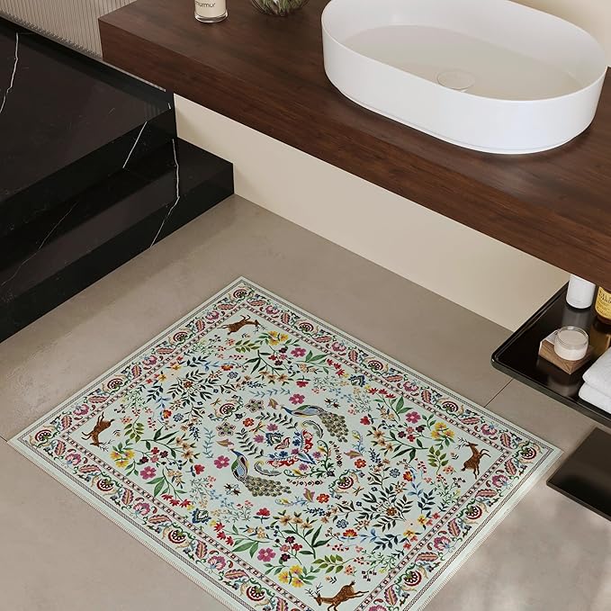 Entryway Rug 2x3 Rug Door Mat Indoor Entrance Washable Rug Small Non-Slip Low Pile Throw Rugs for Entryway, Kitchen, Front Door Indoor Entrance, Entry(Green)