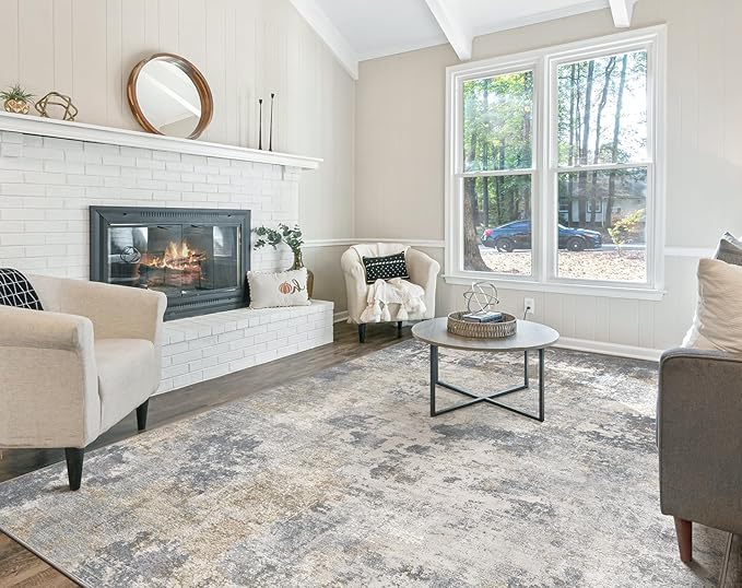10x12 Area Rug Living Room Rugs - Washable Neutral Modern Abstract Soft Thin Large Rug Indoor Floor No Slip Rug Carpet for Bedroom Under Dining Table Home Office Decor - Blue Grey