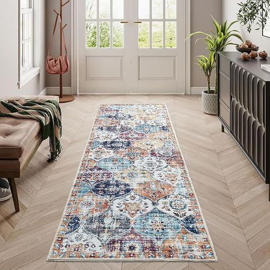 Washable Runner Rug 2x6 Non Slip Machine Washable Vintage Hallway Runner Rug, Low Pile Lightweight Rugs for Entryway, Corridor and Kitchen