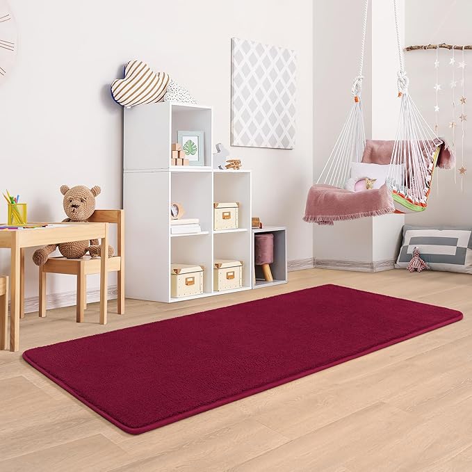 Keeko 2x6 Runner Rug, Bedroom Bedside Runner Rug Small Carpet Living Room Area Throw Rugs for Hallway Soft Indoor Memory Foam Rugs for Teen Kids Classroom Nursery Dorm Laundry Room Decor Red