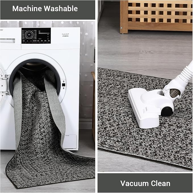 Washable Area Rugs 9x12 Rug Living Room Rug Modern Rugs for Bedroom Blue Geometric Soft Large Area Rug Non Slip Throw Rugs Stain Resistant Carpet for Nursery Dining Room 9'x12' Black/Grey