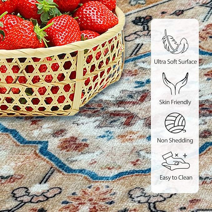 Traditional Vintage Runner Rug for Hallway & Kitchen, Non-Slip Long Rug, 2'x 8' Orange