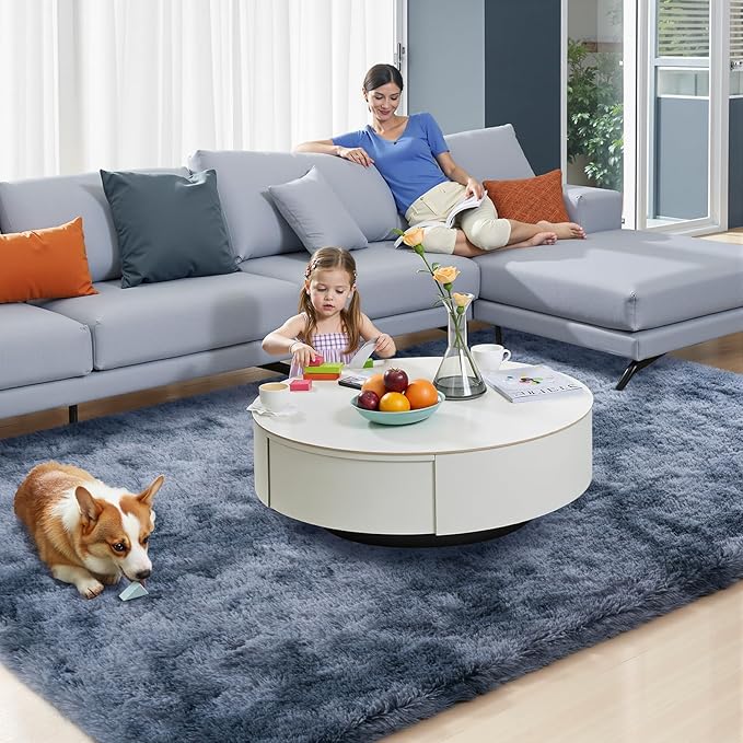 Zentavio Area Rugs for Living Room Large Rugs for Bedroom 6x9 Carpet Fluffy Fuzzy Soft Shag Aesthetic Plush High Pile Gray Throw Rug for Nursery Kids Room Dorm Tie-Dyed Blue Grey