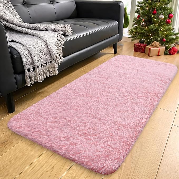 OLANLY 2x8 Machine Washable Runner Rugs for Hallway, Soft Fluffy Shaggy Bedside Rugs for Bedroom, Living Room, Indoor Floor Carpet for Kids Girls and Boys, Nursery Rooms, Home Decor Aesthetic, Pink