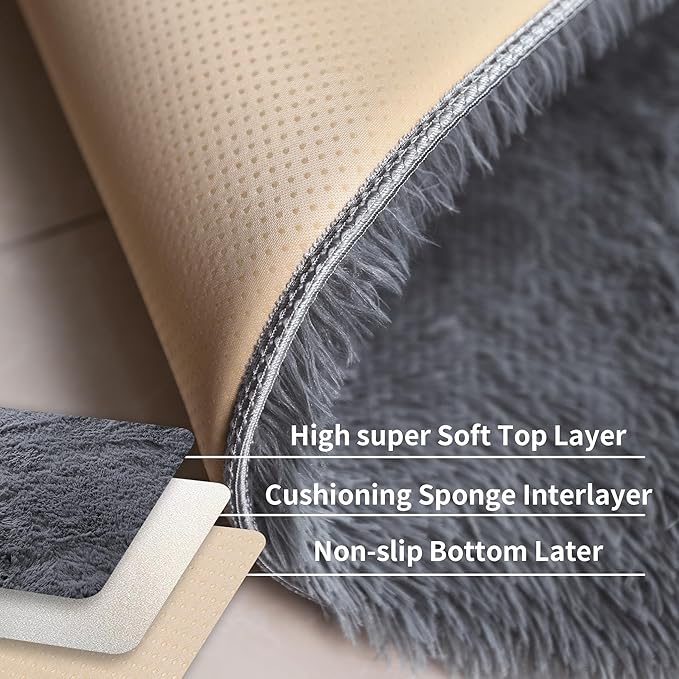 4x6 Grey Fluffy Shag Rug for Bedroom, Soft Plush Fuzzy Washable Non Slip Carpet for Living Room, Gray Modern Floor Cozy Furry Shaggy Throw Area Rugs for Kids Boys Baby Nursery Dorm Room