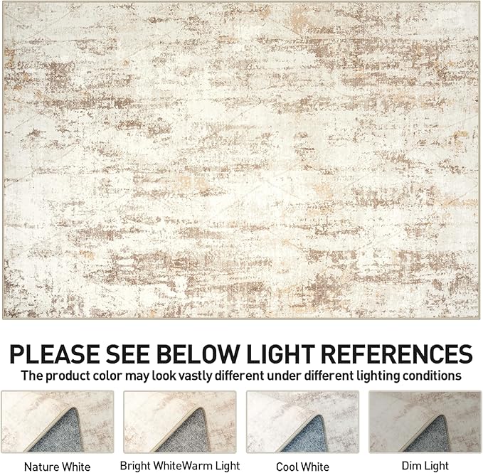 10x14 Area Rugs Washable Rug: Modern Abstract Living Room Rug Soft Anti-Skid Thin Carpet Indoor Floor Non-Shedding Carpets for Bedroom Dining Room Farmhouse Nursery Home Office Beige Grey