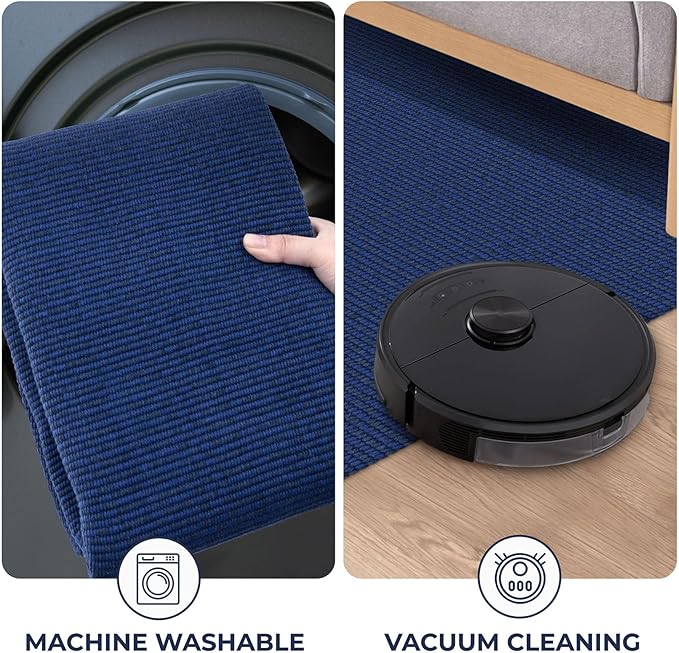 KOZYFLY Washable Runner Rug 2x6 Ft Runners for Hallways Kitchen Runner Rugs with Rubber Backing Braided Cotton Entryway Runner Indoor, Carpet Runners for Hallway Entryway Bedroom, Navy/Dark Navy