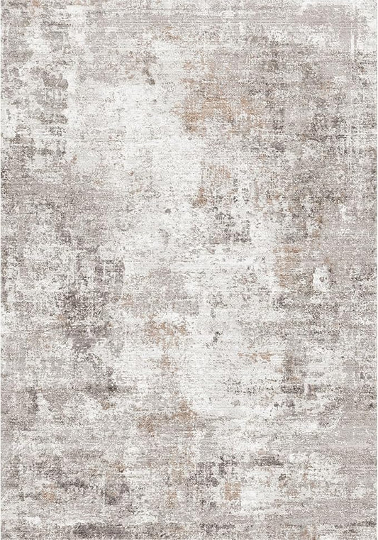 2x6 Washable Non-Slip Hallway Runner Rug – Modern Abstract Soft Carpet Runner for Kitchen, Bedroom with Rubber Backing – Low-Pile Thin Stain-Resistant Rug for Laundry Room, Entryway – Beige/Grey