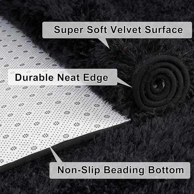 2×3 Small Rugs for Bedroom, Super Soft Living Room Shaggy Non-Slip Fluffy Furry Rug, Indoor Black Floors Carpet, for Kids Girls Boys Room, Dorm Nursery RoomsHome Decor Aesthetic