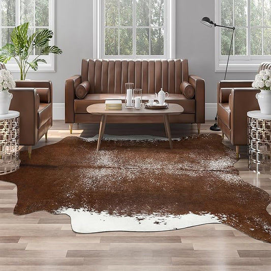 AROGAN 8×10 Feet Western Decor Faux Fur Cowhide Rug, Premium Animal Skin Cow Hide Rug, Sturdy Cow Print Rugs for Wall Decor, Western Floor Carpet for Bedroom Living Room, Dark Brown