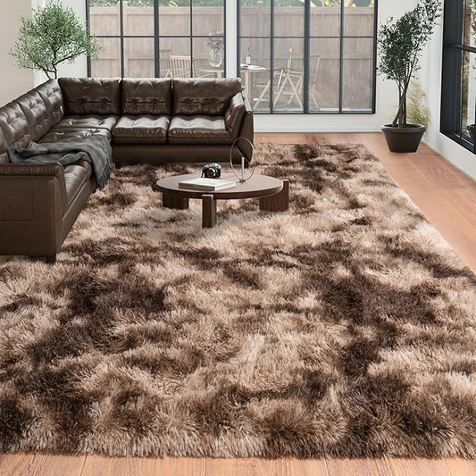 Large Area Rugs 9x12 Living Room, Plush Thick Carpets for Boy and Girls Room, Modern Soft Shag Rug for Bedroom, Non Slip, Indoor Carpet for Nursery Dorms Home Decor Aesthetic, Brown