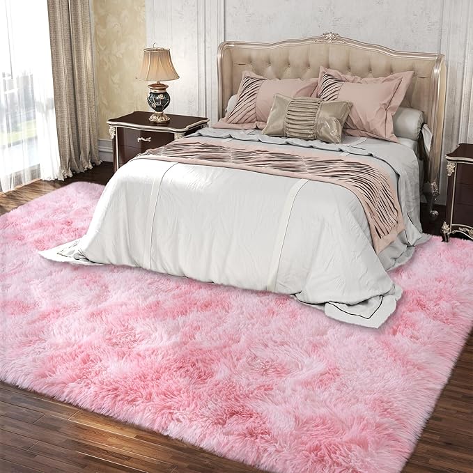 Large Rugs 8x10 Area Rugs for Living Room,Plush Fluffy Carpets for Boy and Girls Room, Modern Soft Shag Rug for Bedroom, Non Slip, Indoor Carpet for Kids Dorms Home Office Decor, Pink