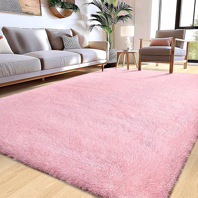 10x14 Large Rugs for Living Room, Pink Area Rugs Soft Fluffy Furry Plush Bedroom Girls Room Carpet, Non-Slip Big Indoor Floor Rugs, Shag Throw Rug for Home Decor