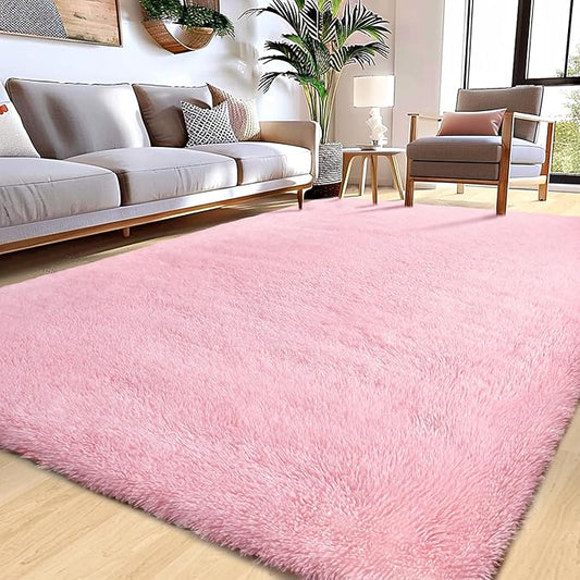 10x14 Large Rugs for Living Room, Pink Area Rugs Soft Fluffy Furry Plush Bedroom Girls Room Carpet, Non-Slip Big Indoor Floor Rugs, Shag Throw Rug for Home Decor
