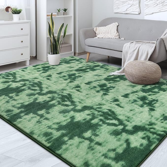 FlyDOIT Large Area Rugs for Living Room Bedroom, 6x9 Ft Tie-Dyed Green Ultra Soft Comfy Thickened Memory-Foam Indoor Carpets, Cozy Modern Floor Rug for Boys Girls Playroom Dorm Nursery Home Décor
