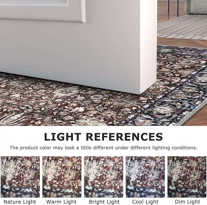 Small Area Rug 2x3 Entryway Doormat Floral Machine Washable Low Pile Non Slip Throw Rug for Kitchen Bedroom Laundry Room, Brown