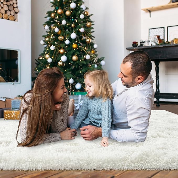 Ultra Fluffy Area Rugs for Living Room Bedroom, 6x9 Fuzzy Large Living Room Rugs, Thick Shag Rug for Dorm, Soft Non Slip Kids Girls Boys Rug for Home Decor Aesthetic, Cream White