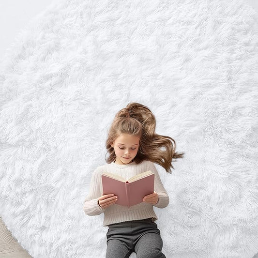 OLANLY White Round Rugs for Bedroom - Machine Washable, 7x7 Feet Circle Area Rugs for Living Room, Soft and Fluffy Shaggy Carpet for Teen Girls and Boys, Dorms, Nursery Rooms, Home Decor Aesthetic