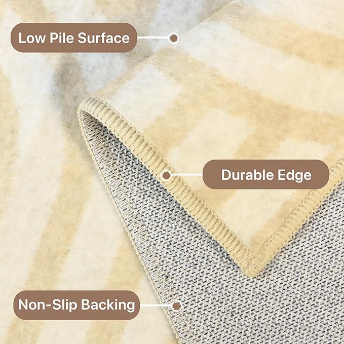 Bavni Area Rugs 8x10, Modern Soft Bedroom Rug, Machine Washable Rug Non Slip, Abstract Low Pile Large Rugs for Living Room, Dining Room, Abstract Brown Beige