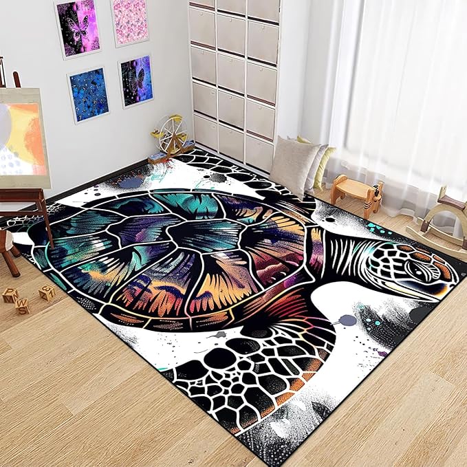Sea Turtle Area Rugs - Sea Turtle Rug for Bedroom Ocean Theme Rugs Ocean Animal Room Decor, 4'5"×6'