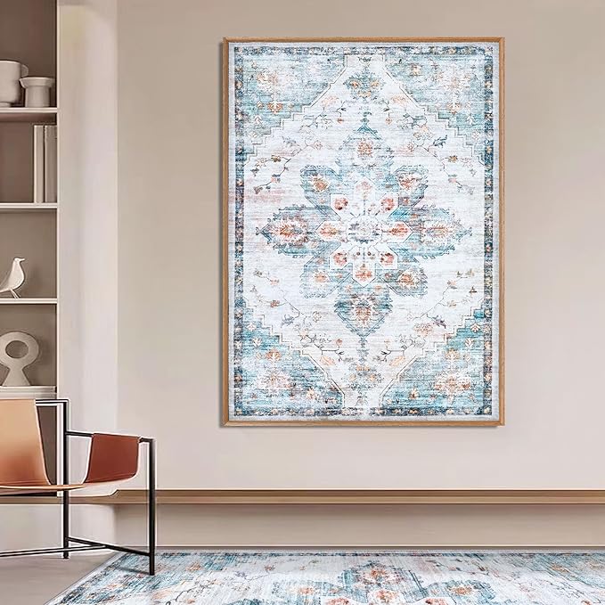 2x3 Rug Entryway Rugs: Washable Boho Vintage Small Rug Indoor Medallion Soft Non Slip Ultra Thin Non-Shedding Front Door Mat for Kitchen Bathroom Bedroom (Azure Blue 2'x3')