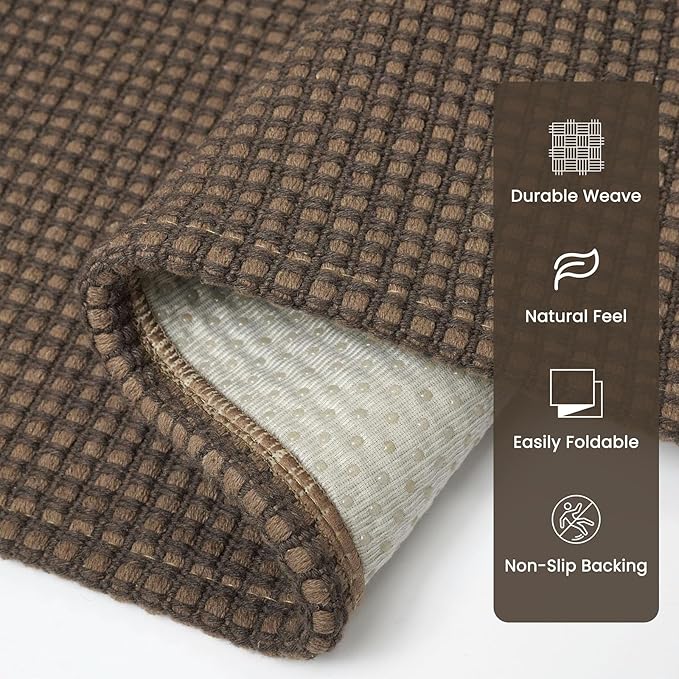 Braided Runner Rug 2x12 Ft Washable Runners for Hallways Non Slip Rubber Backed Kitchen Runners Cotton Extra Long Entryway Runner Indoor, Woven Carpet for Hall Entryway, Brown