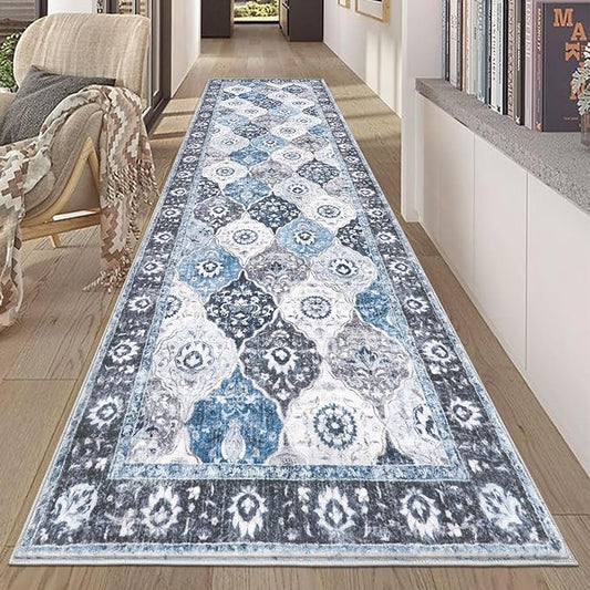 HEBE Hallway Runner Rug 2'8”x8' Washable Vintage Distressed Area Rugs Non Slip Laundry Rug Runner Boho Floor Carpet Runners for Hallways Entryway Laundry Room Kitchen Bathroom