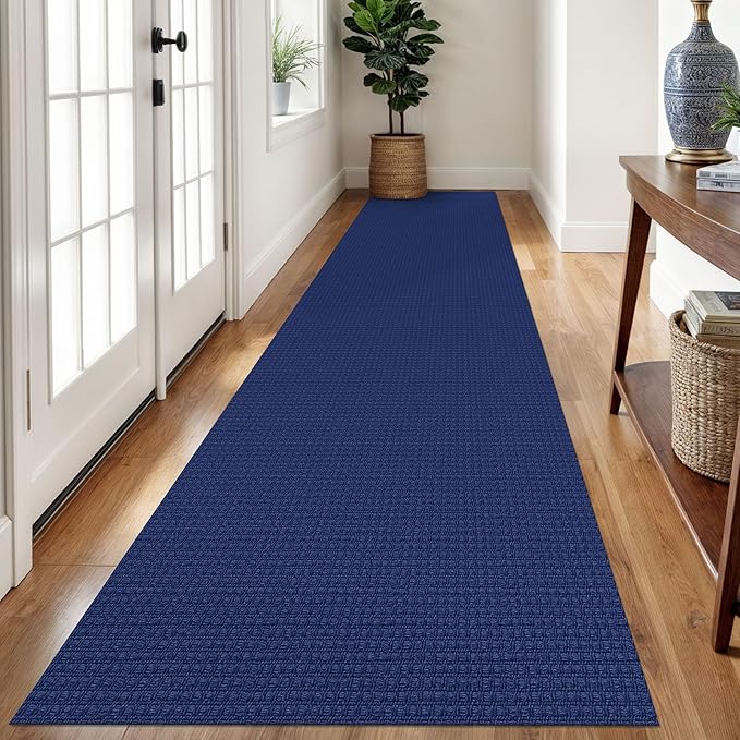 Braided Runner Rug 2.6x12 Ft Washable Runners for Hallways Kitchen Runner Rug Rubber Backed Cotton Extra Long Entryway Runner Indoor, Woven Carpet for Hall Entryway, Royal Blue/Navy
