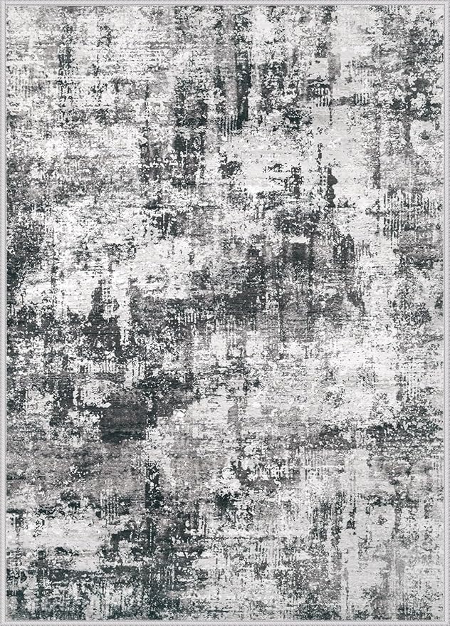 Washable Entryway 2x3 Rugs: Neutral Small Area Rug Abstract Non Slip Modern Indoor Door Mat for Kitchen Bedroom Hallway Office (Black Grey, 2'x3')