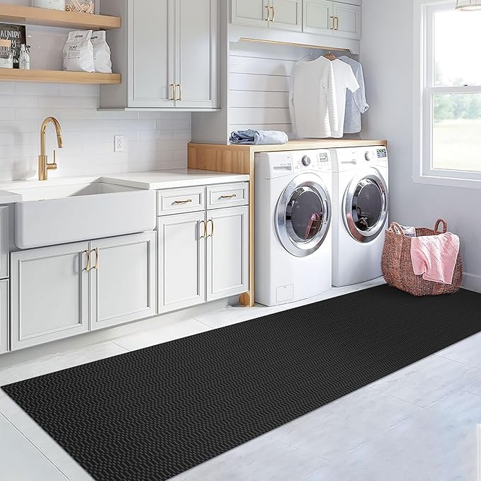 KOZYFLY Washable Runner Rug 3x12 ft Hallway Kitchen Runner Rugs with Rubber Backing Bobo Non Slip Entryway Runner Indoor, Long Carpet Runners for Hall Kitchen Entryway, Black/Grey