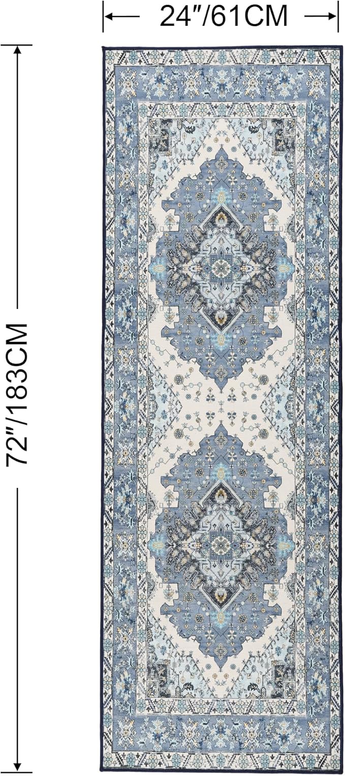 Noahas Blue Hallway Runner Rug 2x6,Vintage Machine Washable Kitchen Runner Area Rugs with Rubber Backing Non Slip Print Carpet for Hallways,Entryway,Laundry Room,Bathroom,Home Decor