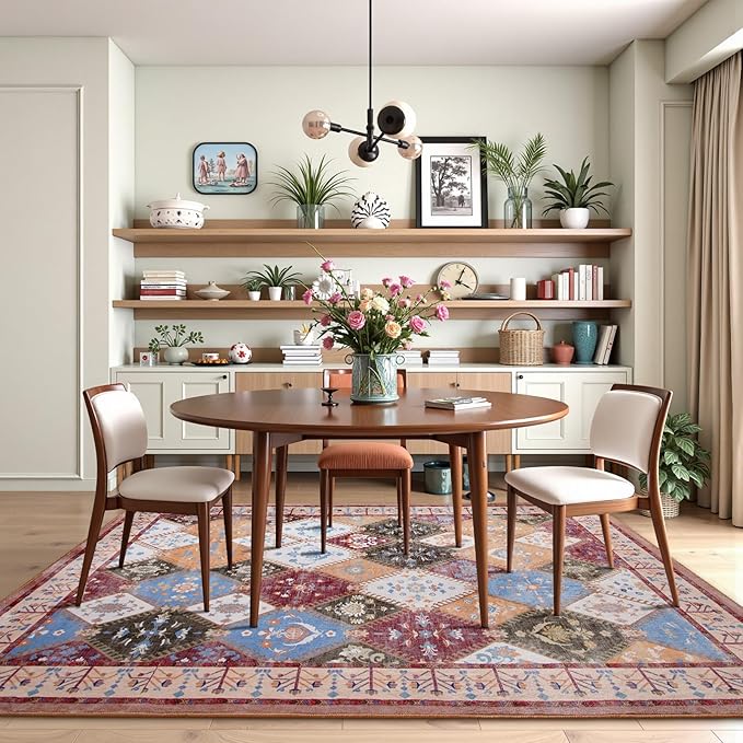 3x5 Washable Area Rug for Bedroom, Boho Non-Slip Living Room Rugs, Moroccan Floral Trellis Carpet Soft Low Pile Accent Indoor Mat for Bedside Entryway Kitchen Laundry Room, Brown