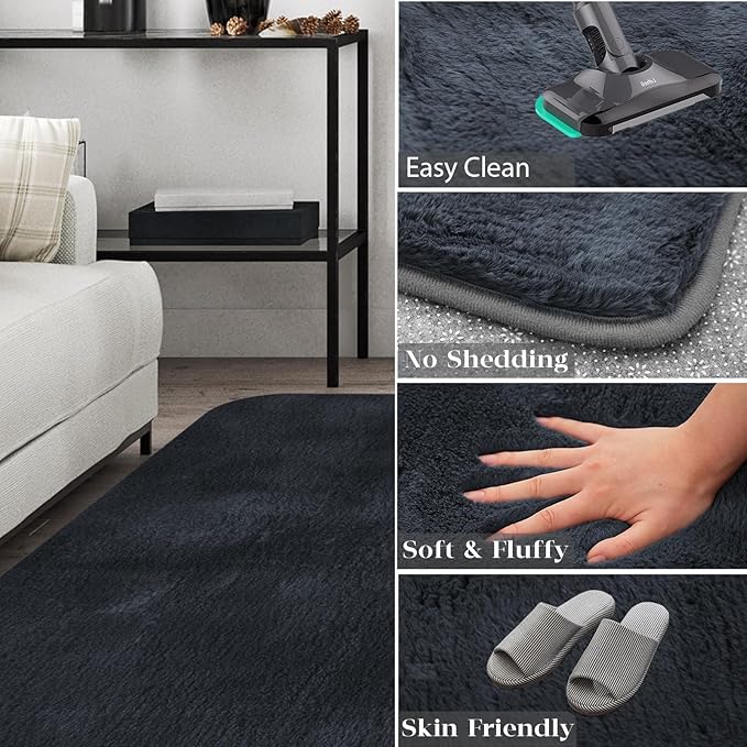 Ultra Soft Area Rug 5x7 Feet, Cosy Fuzzy Faux Fur Area Rug,Indoor Modern Plush Washable Shaggy Rugs for Bedroom Living Room Home Decor, Fluffy Carpet for Kids Room,Nursery,Dorm (Dark Grey)