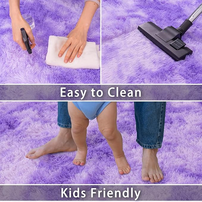 Large Rugs 8x10 Area Rugs for Living Room,Plush Fluffy Carpets for Boy and Girls Room, Modern Soft Shag Rug for Bedroom, Non Slip, Indoor Carpet for Kids Dorms Home Office Decor, Purple