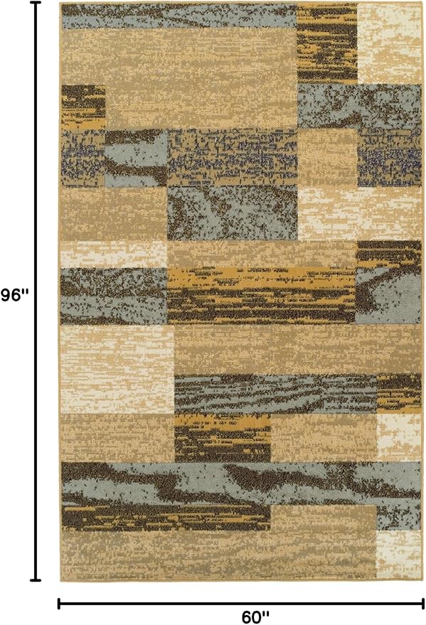 Superior Indoor Area Rug, Jute Backed, Modern Geometric Patchwork Floor Decor for Bedroom, Office, Living Room, Entryway, Hardwood Floors, Rockwood Collection, 5' x 8', Light Blue-Beige
