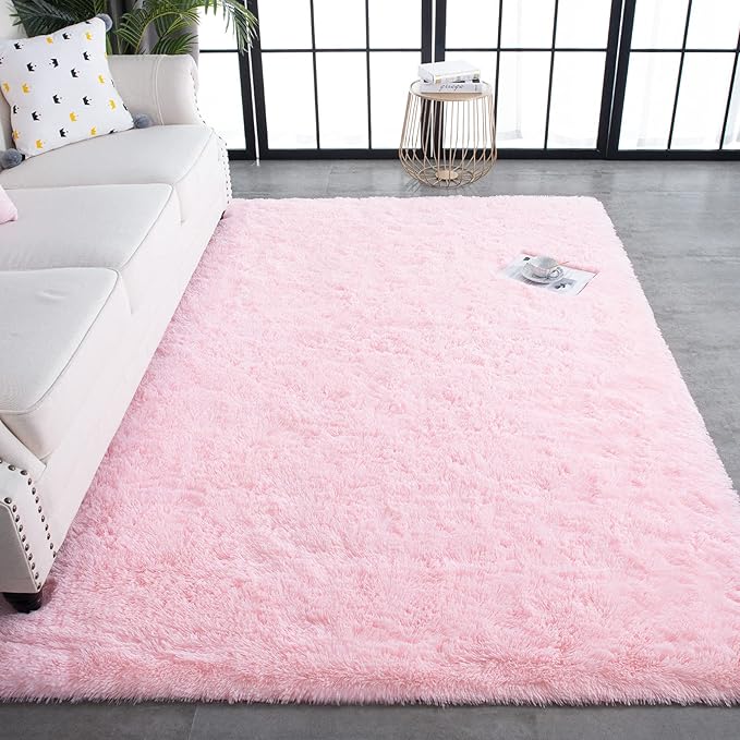 TWINNIS Super Soft Shaggy Rugs Fluffy Carpets, 5x8 Feet, Indoor Modern Plush Area Rugs for Living Room Bedroom Kids Room Nursery Home Decor, Upgrade Anti-Skid Rectangular Fuzzy Rug, Pink