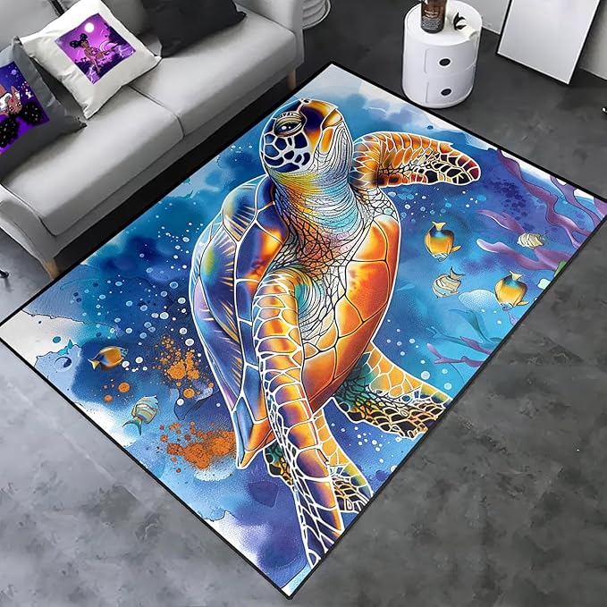 Sea Turtle Area Rugs - Sea Turtle Rugs for Bedroom Ocean Theme Rugs Ocean Animal Room Decor, 5'×7'