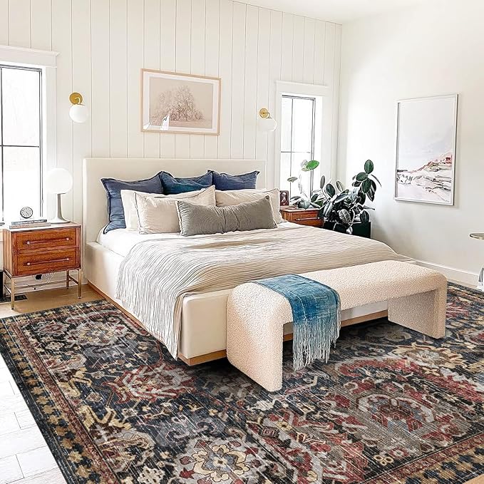 Washable Area Rugs - Perfect for Living Room, Bedroom, Kids Room, Nursery - Stain & Water Resistant Non-Slip, Pet & Child Friendly, Vintage Tribal Area Rugs (Rust, 9' x 12')
