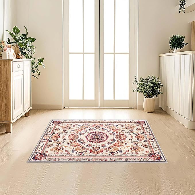 2x3 Entryway Rug Boho Orange Area Rug Indoor Entrance Non Slip Door Mat Stain Resistant Washable Machine Soft Low Pile Small Carpet Bathroom Kitchen