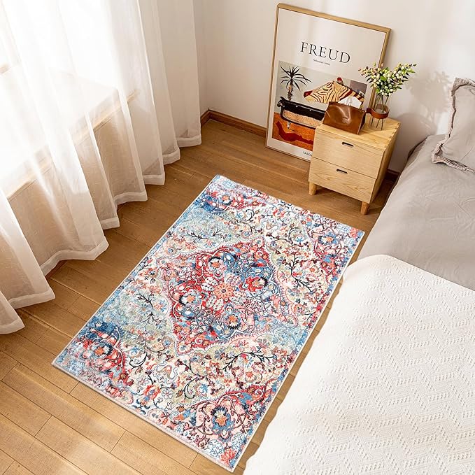 WL&ALLEN Door Mat Entry Rug Washable Mat Indoor Entrance 2x3 Boho Non-Slip,Laundry Room Rug, SoftRug(2'x3',Pink)