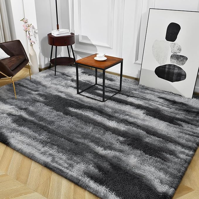 TWINNIS Super Soft Shaggy Rugs Fluffy Carpets, 4x5.9 Feet, Indoor Modern Plush Area Rugs for Living Room Bedroom Kids Room Nursery Home Decor, Upgrade Anti-Skid Rectangular Fuzzy Rug, Charcoal Grey