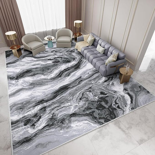 Washable Area Rug 6x9 - Artistic Style Modern Rug for Living Room Bedroom Dining Room, Soft Low Pile Machine Washable Carpet, Non Slip Non Shedding Area Rug - Grey/White, 6'x9'