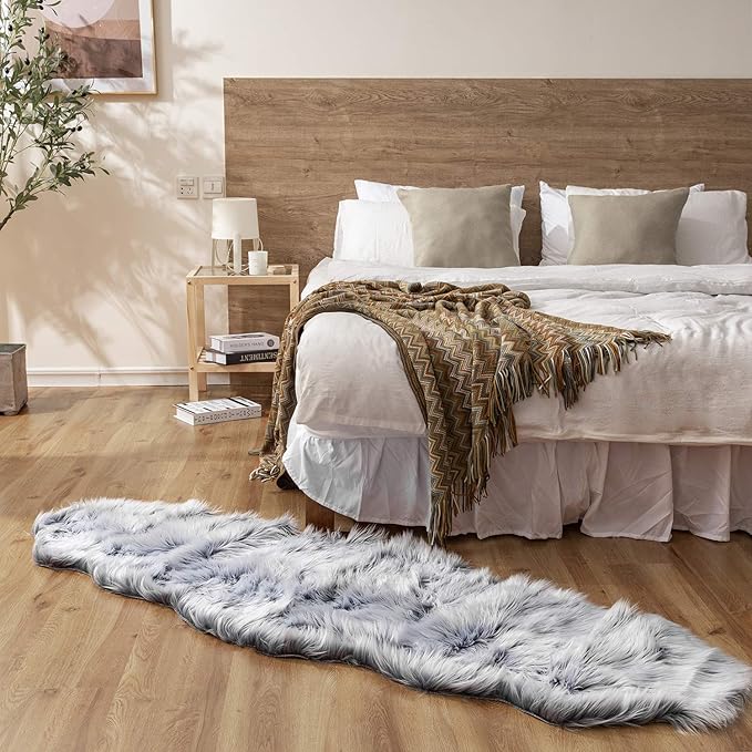 Ashler faux fur rug, Fluffy Shaggy Area Rug Ultra Soft 2 x 6 Feet Sheepskin Fur Rug, Frosted Bottom Blue Fuzzy Rug Machine Washable Shag Rug, Nursery Decor Throw Rugs for Bedroom, Living Room