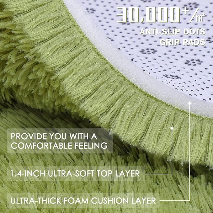 OLANLY Area Rugs for Living Room Bedroom, Machine Washable 4x5.9 Feet Soft Fluffy Shaggy Bedside Rug, Indoor Floor Carpet for Kids Girls Boys, Dorms, Nursery Rooms, Home Decor Aesthetic, Grass Green