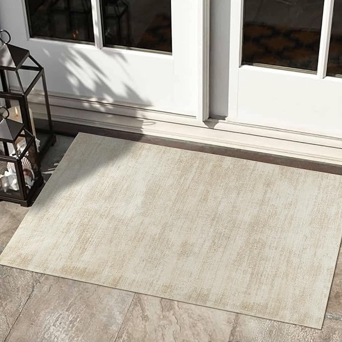Small Bathroom Rugs,Washable Non Slip Neutral Boho Abstract Modern Farmhouse Area Rugs for Bedroom,3x5,Tan Beige