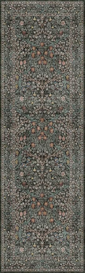 Vintage Dark Green 2'6" x 8' Floor Runner Rug for Hallway, Kitchen, Entryway Indoor, Laundry Room, Washable Non Slip Rubber Backing Stain Resistant