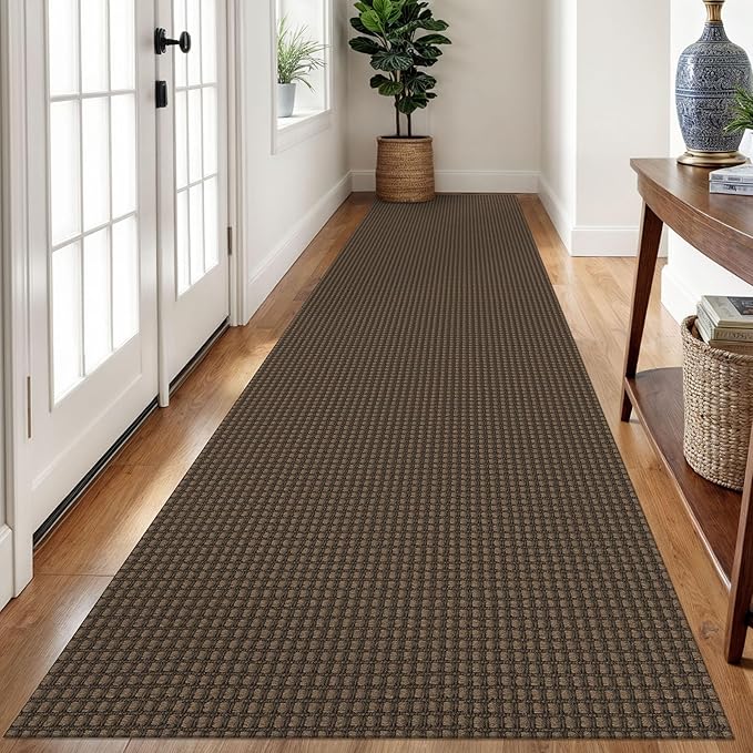 Braided Runner Rug 3x12 Ft Washable Runners for Hallways Non Slip Rubber Backed Kitchen Runners Cotton Long Entryway Runner Indoor, Woven Carpet for Hall Kitchen Entryway, Brown