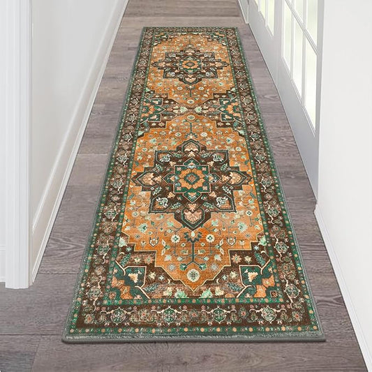 HEBE Hallway Runner Rug 2'x6' Washable Vintage Distressed Area Rugs Non Slip Laundry Rug Runner Boho Floor Carpet Runners for Hallways Entryway Laundry Room Kitchen Bathroom